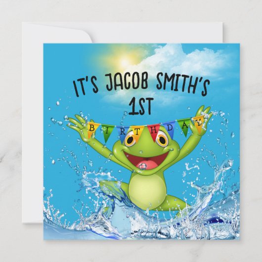 1e verjaardag kikker in water kaart (Voorkant)