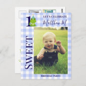 1e Verjaardag Kikker Plaid feestuitnodiging Briefkaart (Voorkant / Achterkant)