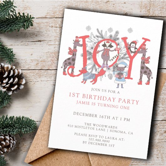 1e Verjaardag Kind Winterfeest Dieren Verjaardag Kaart