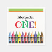 1e Verjaardag Kinder Crayon Groen Sinaasappel Blau Servet (Voorkant)