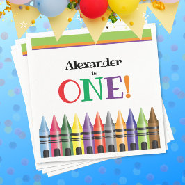 1e Verjaardag Kinder Crayon Groen Sinaasappel Blau Servet