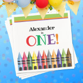 1e Verjaardag Kinder Crayon Groen Sinaasappel Blau Servet