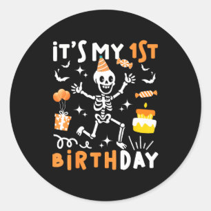 1e verjaardag kinderen grappig skelet 1e verjaarda ronde sticker
