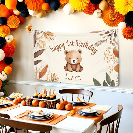 1e verjaardag Kleine Beer Herfst Bos Baby Dier Spandoek