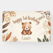 1e verjaardag Kleine Beer Herfst Bos Baby Dier Spandoek (Horizontaal)