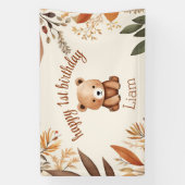 1e verjaardag Kleine Beer Herfst Bos Baby Dier Spandoek (Verticaal)