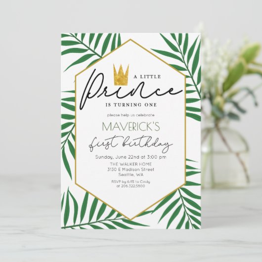 1e verjaardag kleine prins kroonblad uitnodiging (Staand voorkant)