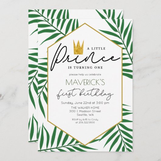 1e verjaardag kleine prins kroonblad uitnodiging (Voorkant / Achterkant)