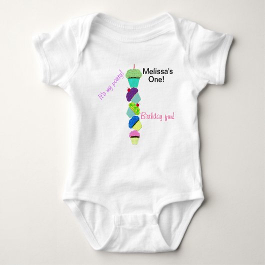 1e verjaardag, kleurrijk Baby cupcakes Shirt (Voorkant)