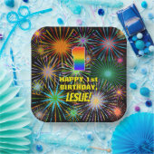 1e verjaardag: Kleurrijk, gevierd vuurwerk Papieren Bordje (Feest)