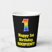 1e verjaardag: Kleurrijk, Leuk, Opwindend, Regenbo Papieren Bekers (Achterkant)