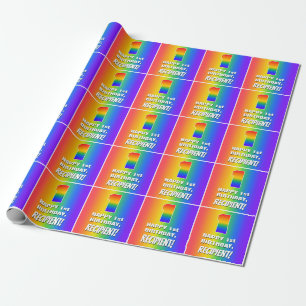 1e verjaardag: kleurrijk, vun regenboogpatroon # 1 cadeaupapier