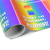 1e verjaardag: kleurrijk, vun regenboogpatroon # 1 cadeaupapier (Rol Hoek)