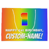 1e verjaardag: kleurrijk, vun regenboogpatroon # 1 groot cadeauzakje (Achterkant)