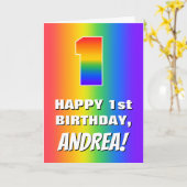 1e verjaardag: kleurrijk, vun regenboogpatroon # 1 kaart (Gele Bloem)