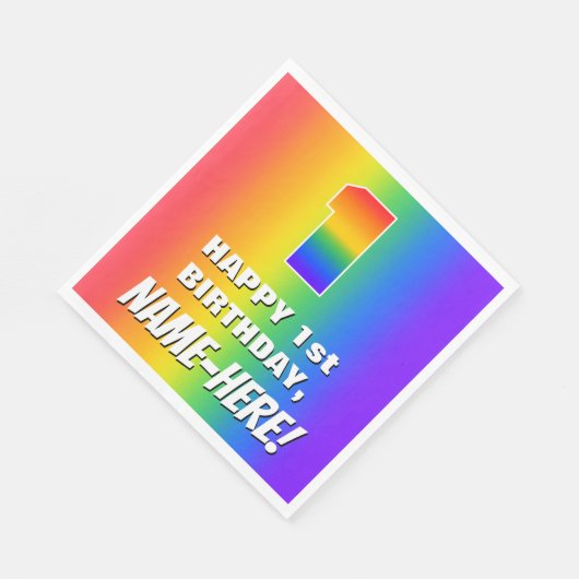 1e verjaardag: kleurrijk, vun regenboogpatroon # 1 servet (Hoek)