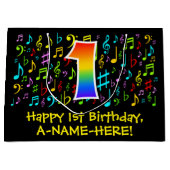 1e verjaardag - Kleurrijke muzieksymbolen, Rainbow Groot Cadeauzakje (Voorkant)