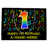 1e verjaardag - Kleurrijke muzieksymbolen, Rainbow Groot Cadeauzakje (Achterkant)
