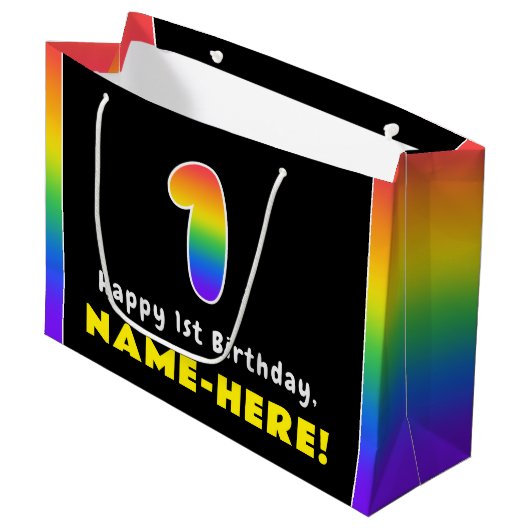 1e verjaardag: Kleurrijke regenboog # 1, de Naam v Groot Cadeauzakje (Voorkant Gekanteld)