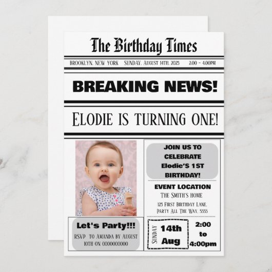 1e verjaardag krant Theme Boy Girl Magazine Kaart (Voorkant / Achterkant)