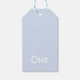 1e verjaardag Label met blauwe cadeaus op pastel Cadeaulabel