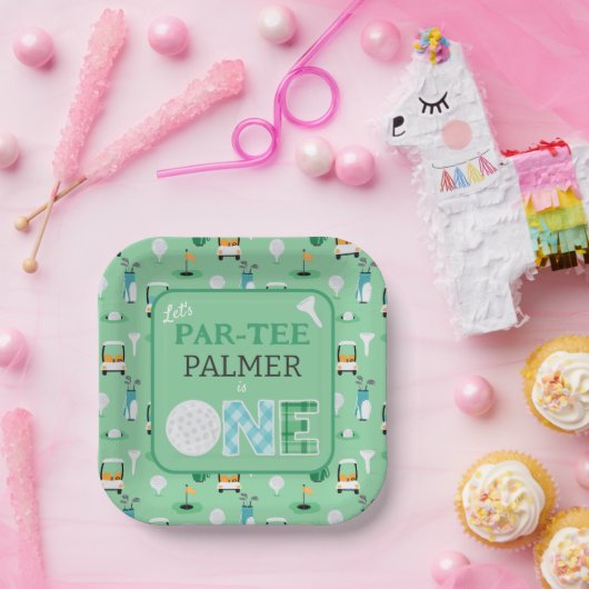 1e Verjaardag Laten we Par-t-shirt golffeest Papieren Bordje (Feest)