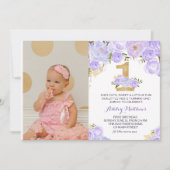 1E verjaardag lavendel EERSTE Bloemenuitnodiging Kaart (Voorkant)