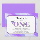 1e verjaardag Lavender en Gold met Stripes Kaart (Voorkant / Achterkant)