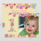 1e verjaardag lente-bloei-meisjes Foto uitnodigen Kaart (Voorkant / Achterkant)