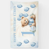 1e Verjaardag Leuk Beer Blauwe Ballonnen Banner (Verticaal)