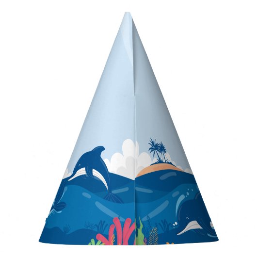 1e Verjaardag Leuk en Kleurrijke Dolfijnen Viering Feesthoedjes (Achterkant)