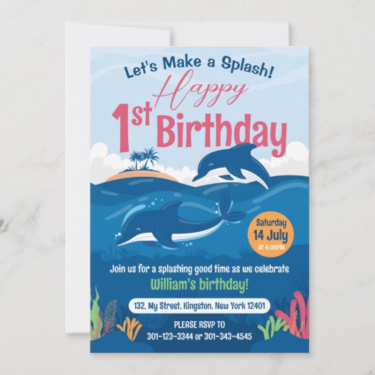 1e Verjaardag Leuk en Kleurrijke Dolfijnen Viering Kaart (Voorkant)