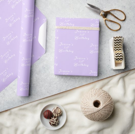 1e Verjaardag Leuk Meisje Paarse Eenvoudig Violet  Cadeaupapier (Crafts)