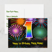1e verjaardag - Leuk vuurwerkpatroon + Regenboog 1 Briefkaart (Voorkant / Achterkant)