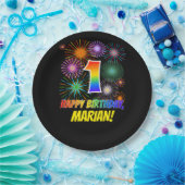 1e verjaardag: leuk vuurwerkpatroon + regenboog 1 papieren bordje (Feest)