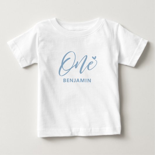 1e verjaardag | Leuke blauwe hart & One baby shirt (Voorkant)
