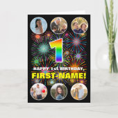 1e verjaardag: Leuke regenboog #, aangepaste naam Kaart (Voorkant)