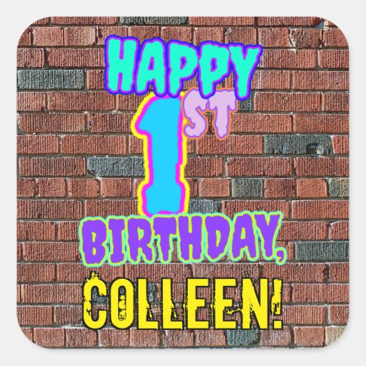 1e verjaardag - Leuke, stedelijke graffiti geïnspi Vierkante Sticker (Voorkant)