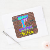 1e verjaardag - Leuke, stedelijke graffiti geïnspi Vierkante Sticker (Envelop)