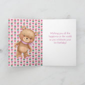 1e verjaardag leuke teddy roze ballon meisje kaart (Binnen)