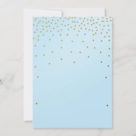 1e Verjaardag Lichtblauw & Goud Confetti Invitatio Kaart (Achterkant)
