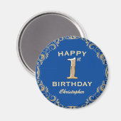 1e verjaardag Lijst Blauwe en Glitter Glitter Magneet (Voorkant / Achterkant)
