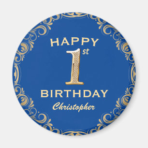 1e verjaardag Lijst Blauwe en Glitter Glitter Magneet