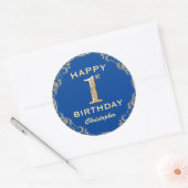 1e verjaardag Lijst Blauwe en Glitter Glitter Ronde Sticker (Envelop)