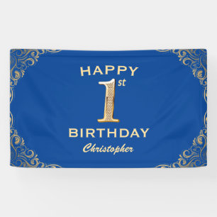 1e verjaardag Lijst Blauwe en Glitter Glitter Spandoek