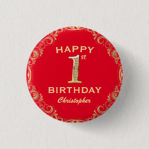 1e verjaardag Lijst van de Rode en de Gouden Glitt Ronde Button 3,2 Cm