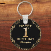 1e verjaardag Lijst voor zwarte feestdag en goudgl Sleutelhanger (Voorkant)