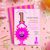 1e Verjaardag Little Hot Roze Monster Fun Schattig Kaart