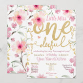 1e verjaardag Little Miss ONEderful Pink Floral Kaart (Voorkant / Achterkant)