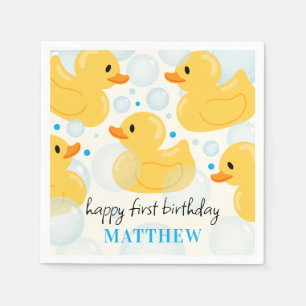 1e verjaardag Lucky Duck Boy's Blue Party Servet